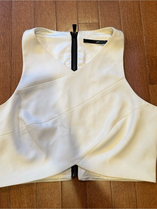 JAYGODFREY Tops - JAYGODFREY White Cropped Faux Wrap-Front Top with Zipper